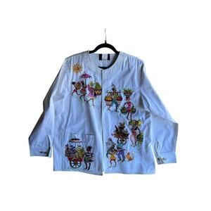 Bob Mackie 90s Vintage Women's Novelty Embroidered Open Jacket White Size Large